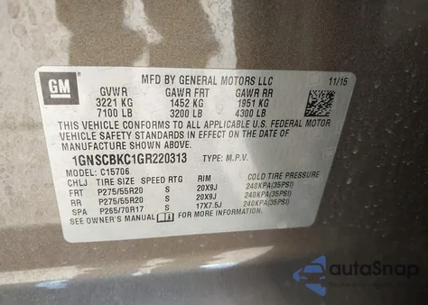 2016 Chevrolet Tahoe Lt from USA, damaged, VIN 1GNSCBKC1GR220313